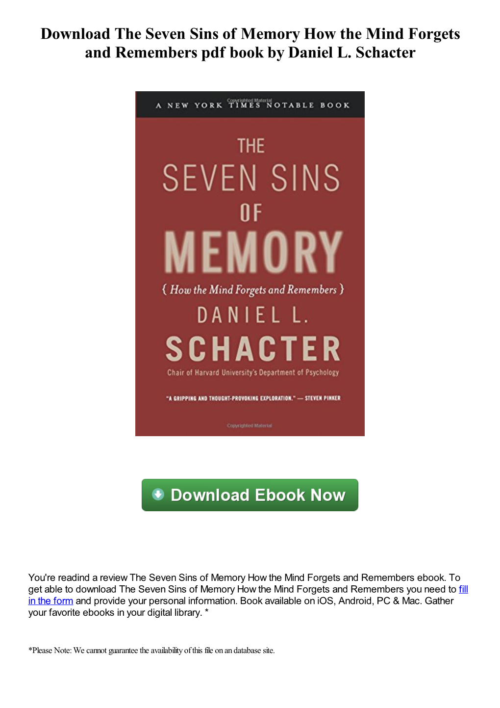 Download the Seven Sins of Memory How the Mind Forgets and Remembers Pdf Book by Daniel L