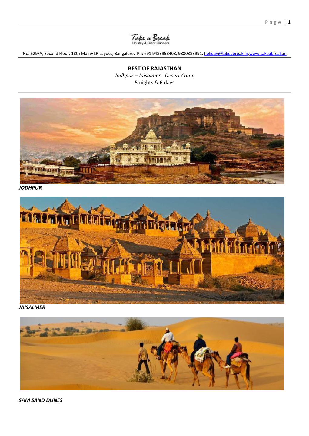 BEST of RAJASTHAN Jodhpur – Jaisalmer - Desert Camp 5 Nights & 6 Days
