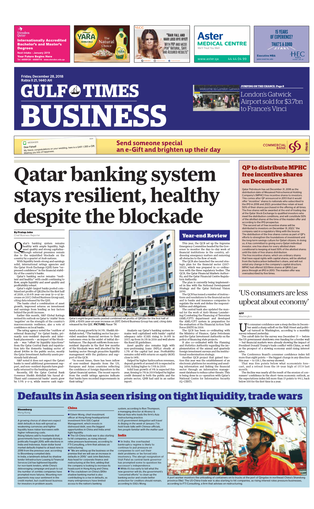 Qatar Banking System Stays Resilient, Healthy Despite the Blockade