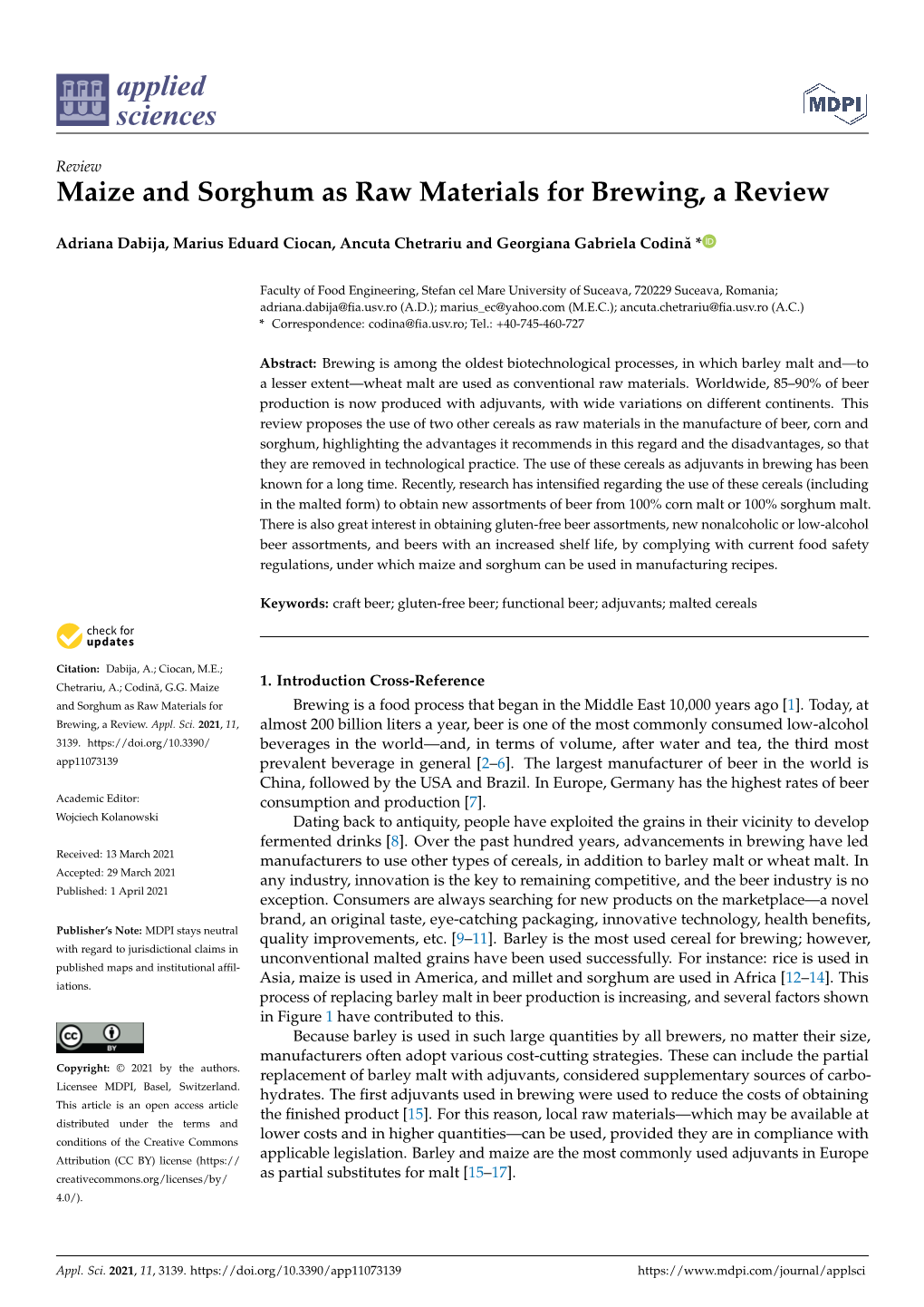 Maize and Sorghum As Raw Materials for Brewing, a Review