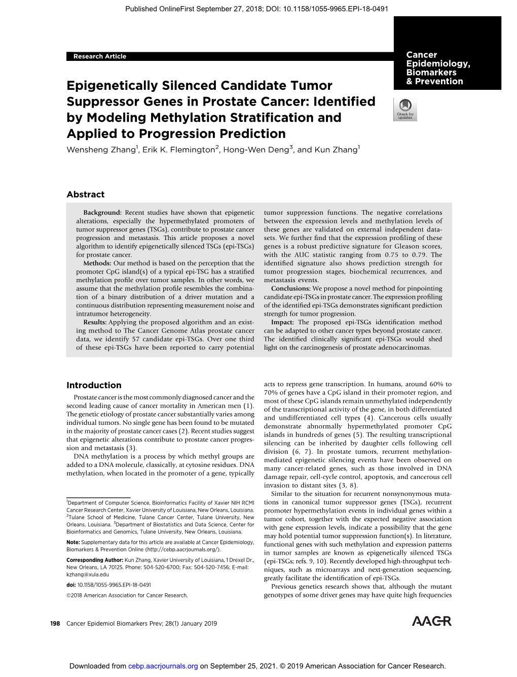 Epigenetically Silenced Candidate Tumor Suppressor Genes in Prostate Cancer: Identified by Modeling Methylation Stratification and Applied to Progression Prediction