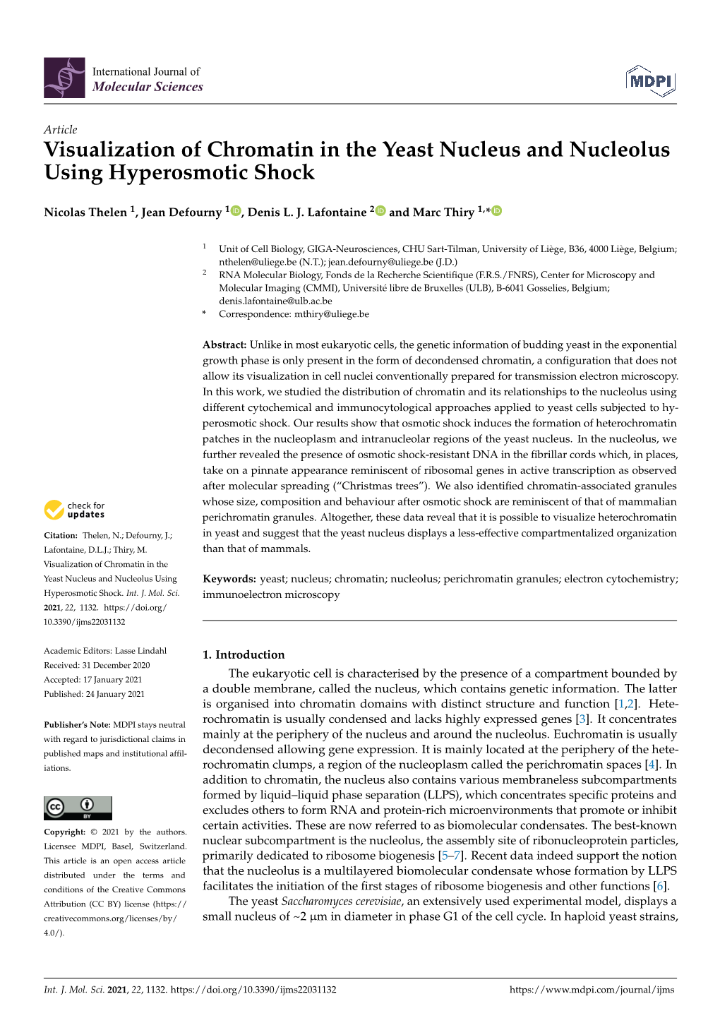 Visualization of Chromatin in the Yeast Nucleus and Nucleolus Using Hyperosmotic Shock