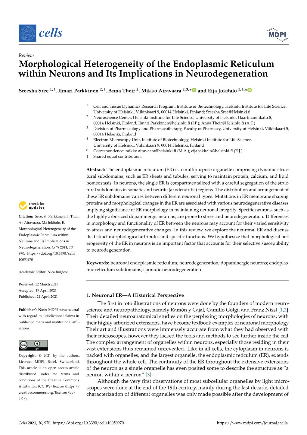 Morphological Heterogeneity of the Endoplasmic Reticulum Within Neurons and Its Implications in Neurodegeneration
