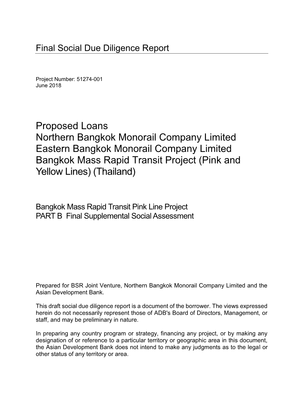 Proposed Loans Northern Bangkok Monorail Company Limited Eastern