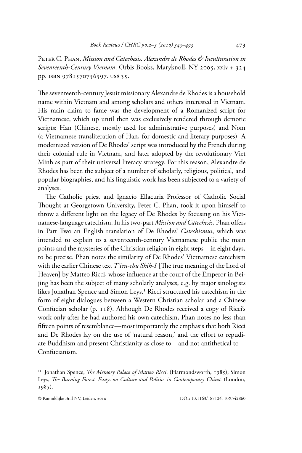 Peter C. Phan, Mission and Catechesis. Alexandre De Rhodes & Inculturation in Seventeenth-Century Vietnam