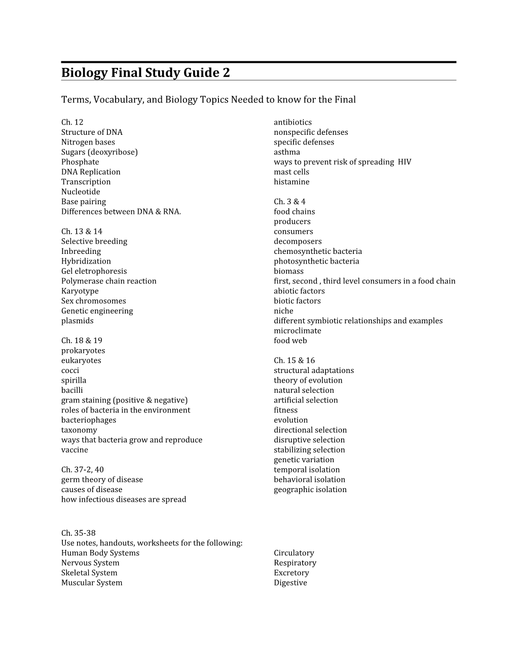 Biology Final Study Guide 2