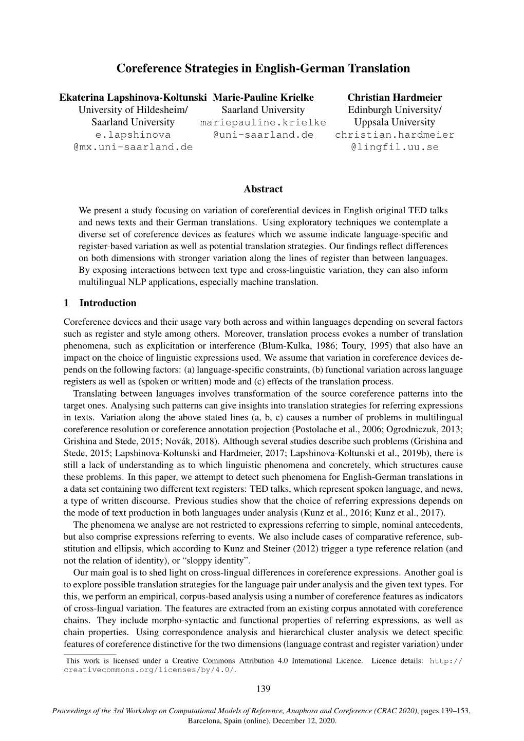 Coreference Strategies in English-German Translation