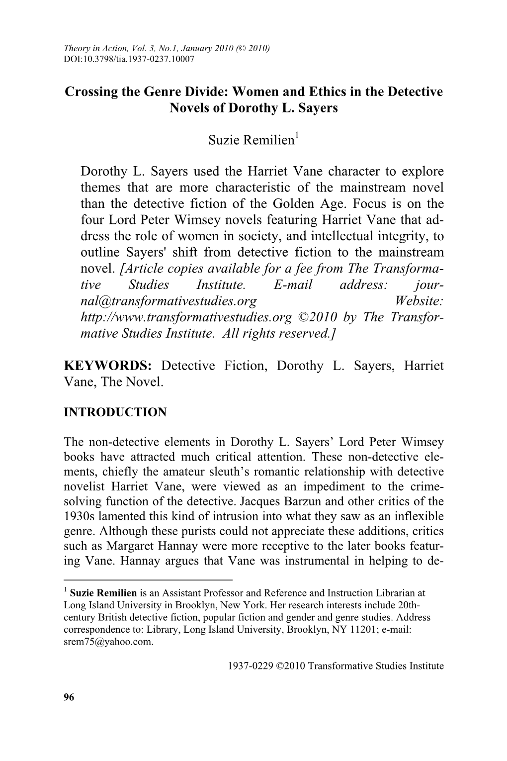 Women and Ethics in the Detective Novels of Dorothy L. Sayers