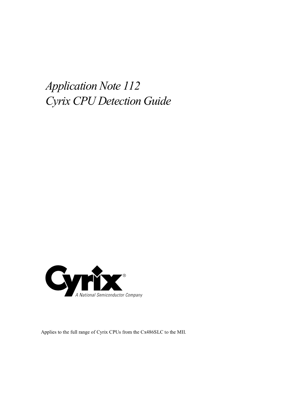 Application Note 112 Cyrix CPU Detection Guide