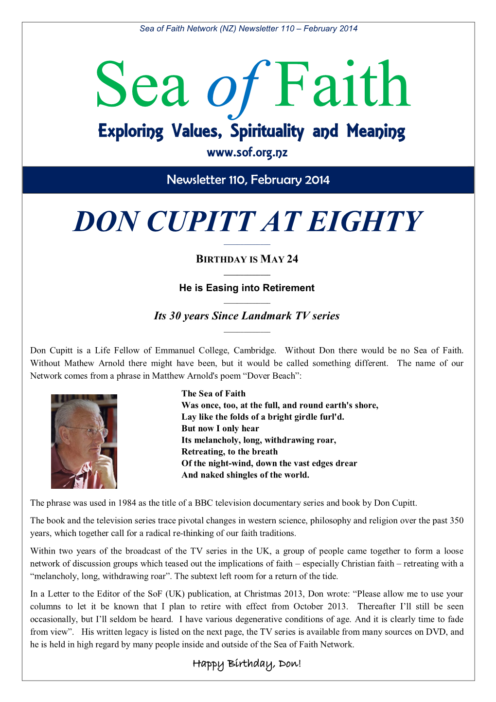 Don Cupitt at Eighty ______Birthday Is May 24 ______