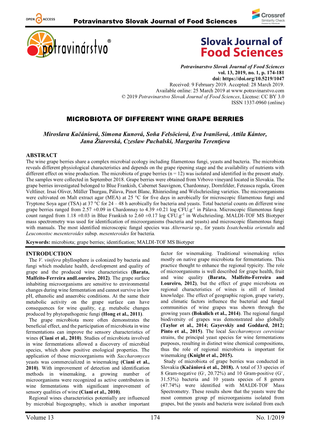 Potravinarstvo Slovak Journal of Food Sciences Volume 13 174 No. 1