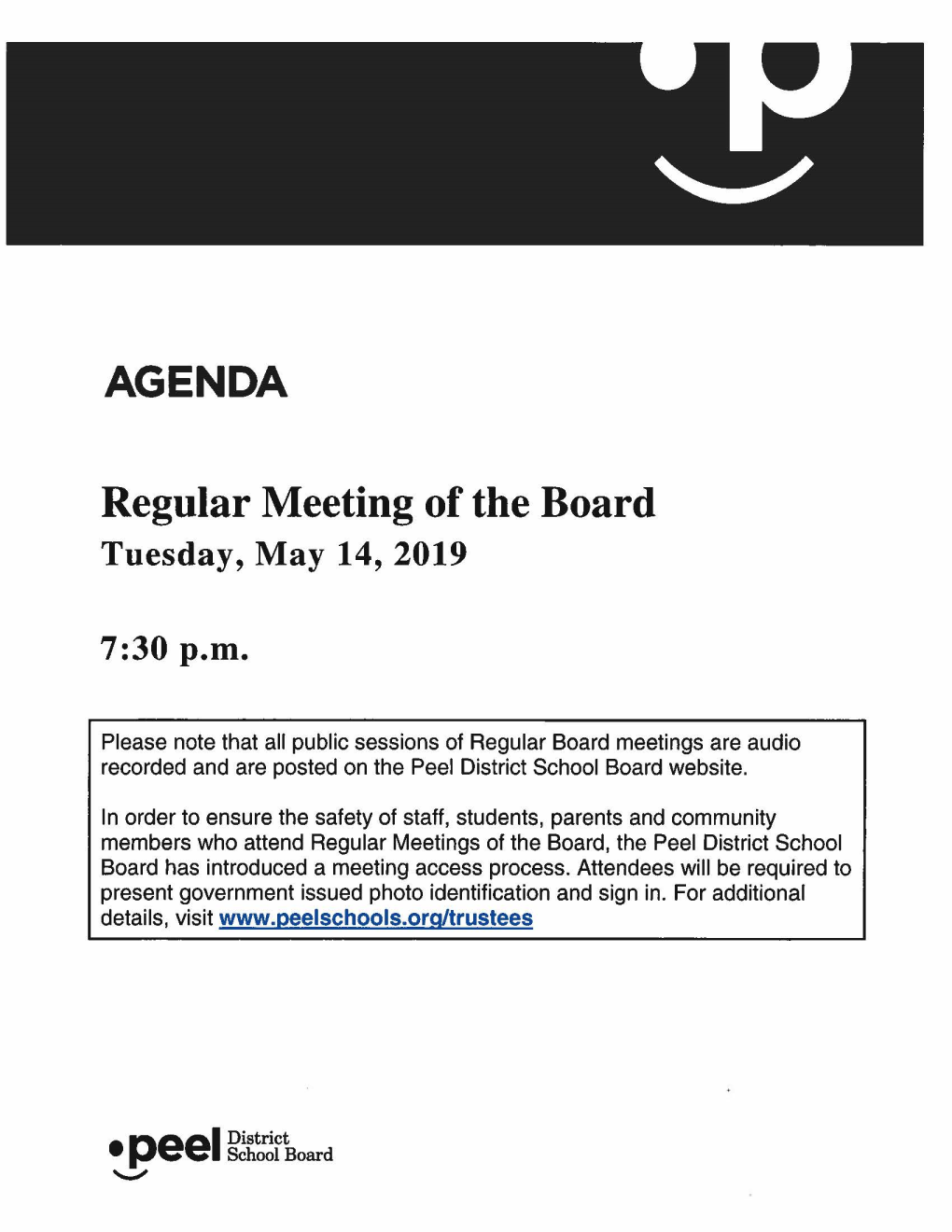 Regular Meeting of the Board Tuesday, May 14, 2019