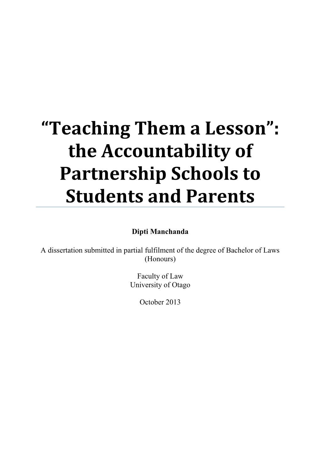 The Accountability of Partnership Schools to Students and Parents