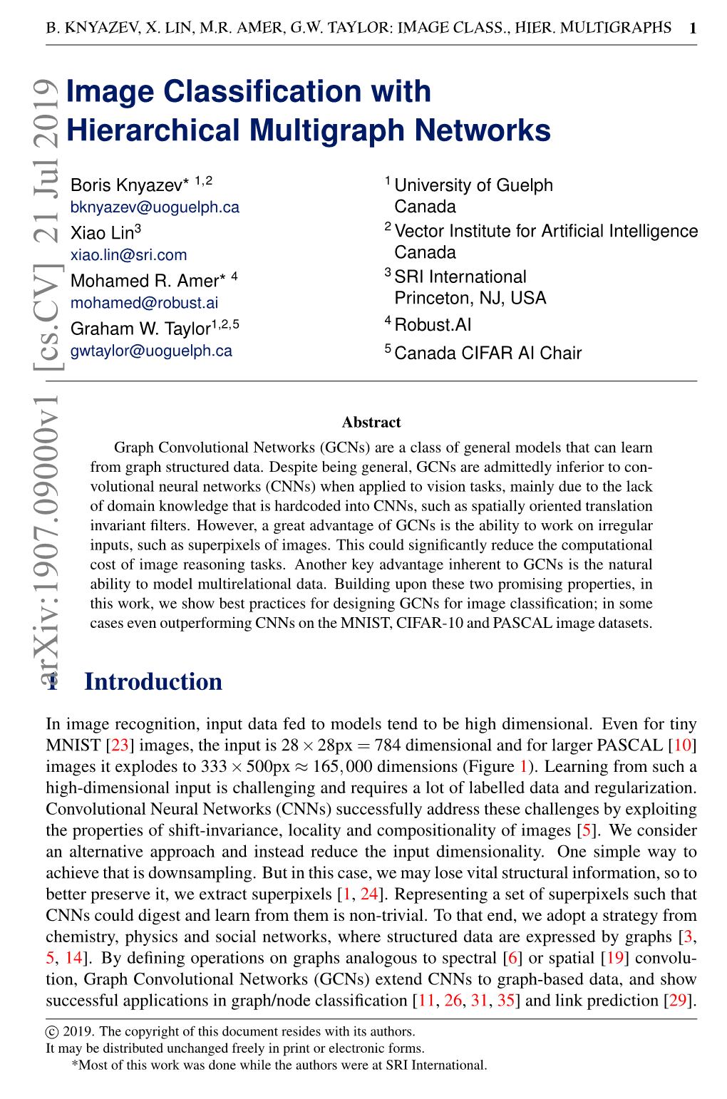 Image Classification with Hierarchical Multigraph Networks