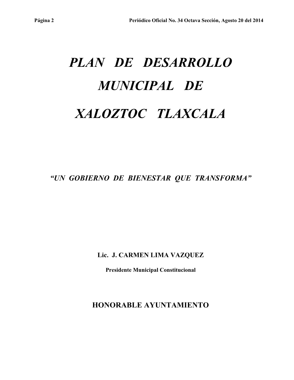 Plan De Desarrollo Municipal De Xaloztoc Tlaxcala