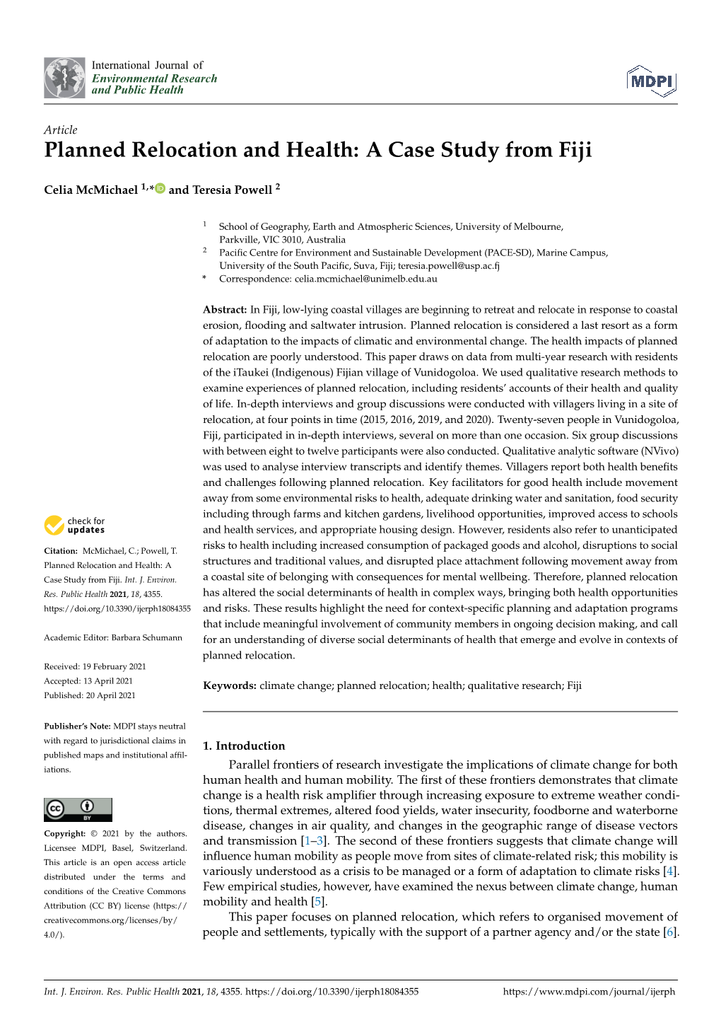 Planned Relocation and Health: a Case Study from Fiji