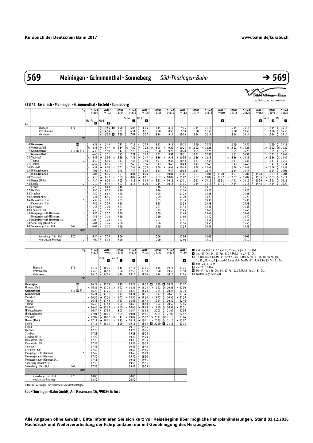 Meiningen - Grimmenthal - Sonneberg Süd-Thüringen-Bahn � 569