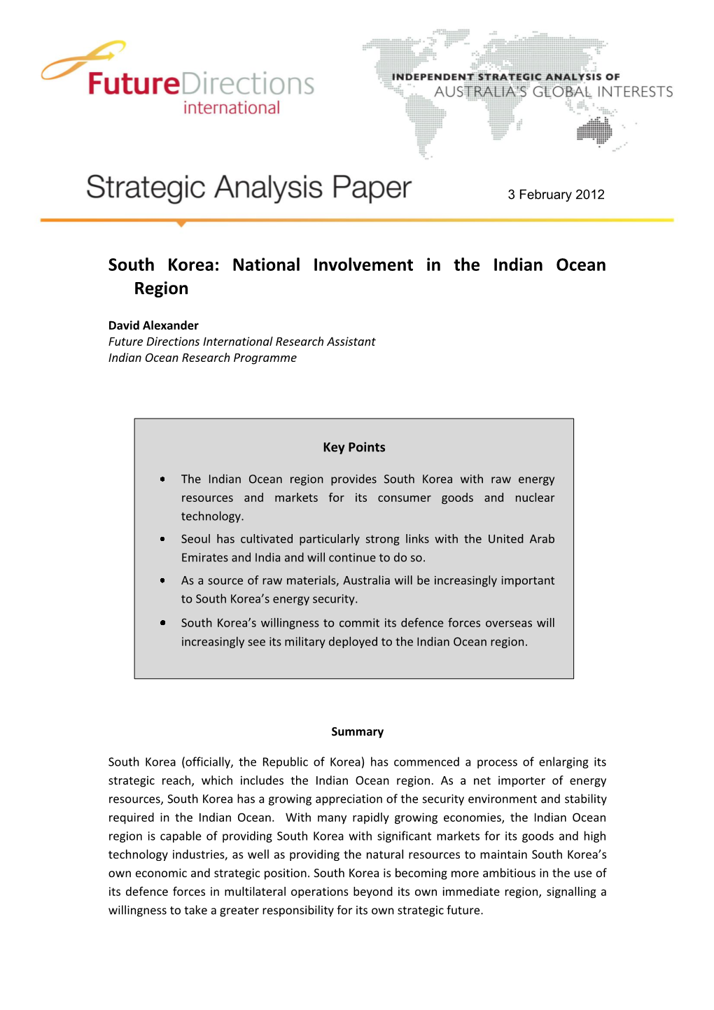 South Korea: National Involvement in the Indian Ocean Region