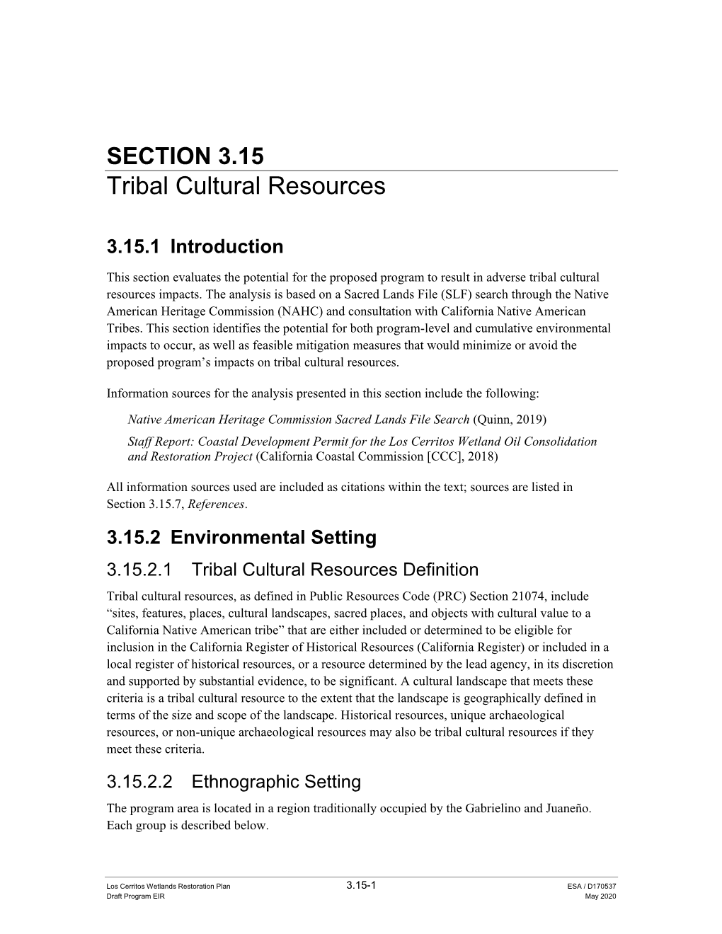 Section 3.15 – Tribal Cultural Resources