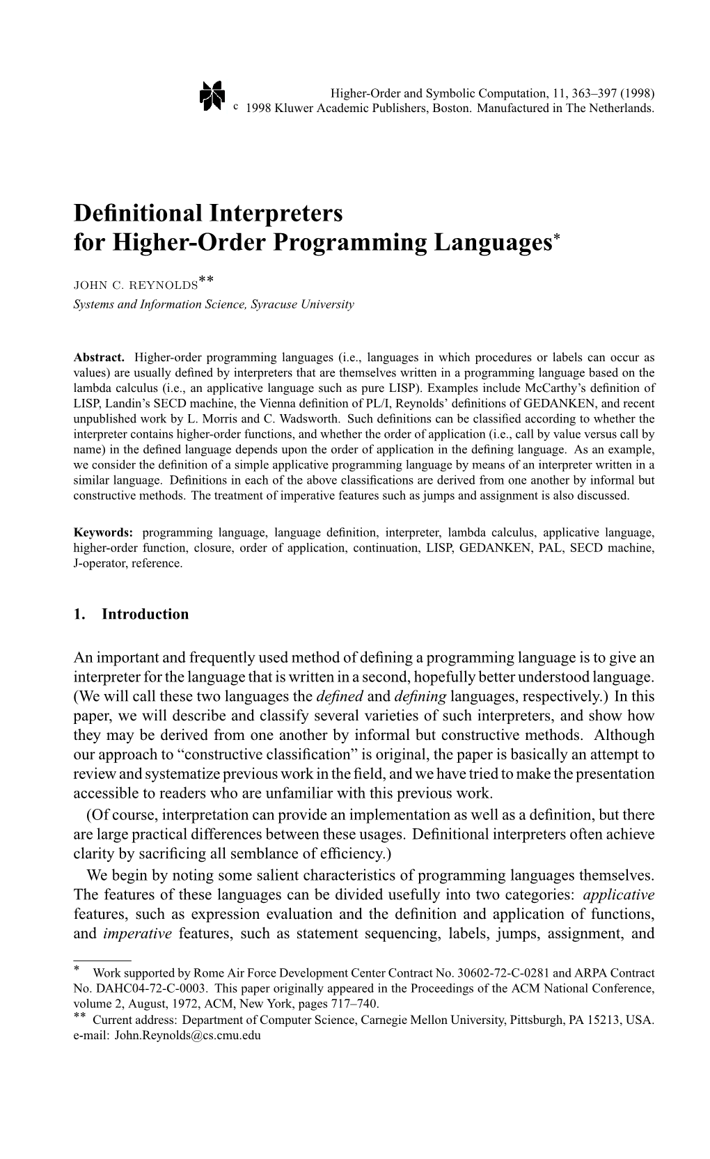 Definitional Interpreters for Higher-Order Programming