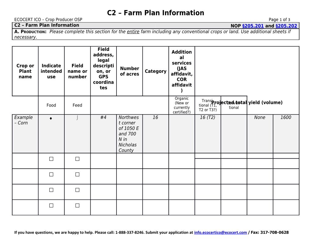 C2 Farm Plan Information