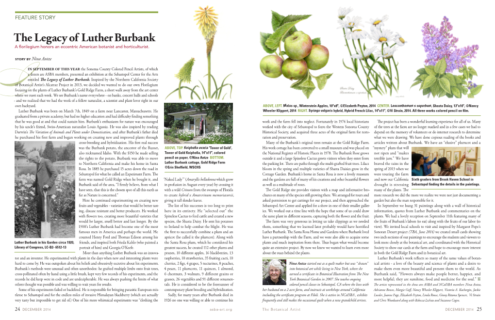 The Legacy of Luther Burbank a Florilegium Honors an Eccentric American Botanist and Horticulturist