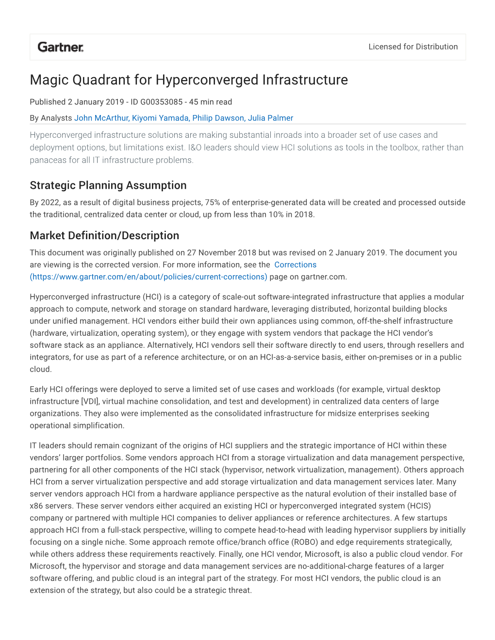 Magic Quadrant for Hyperconverged Infrastructure