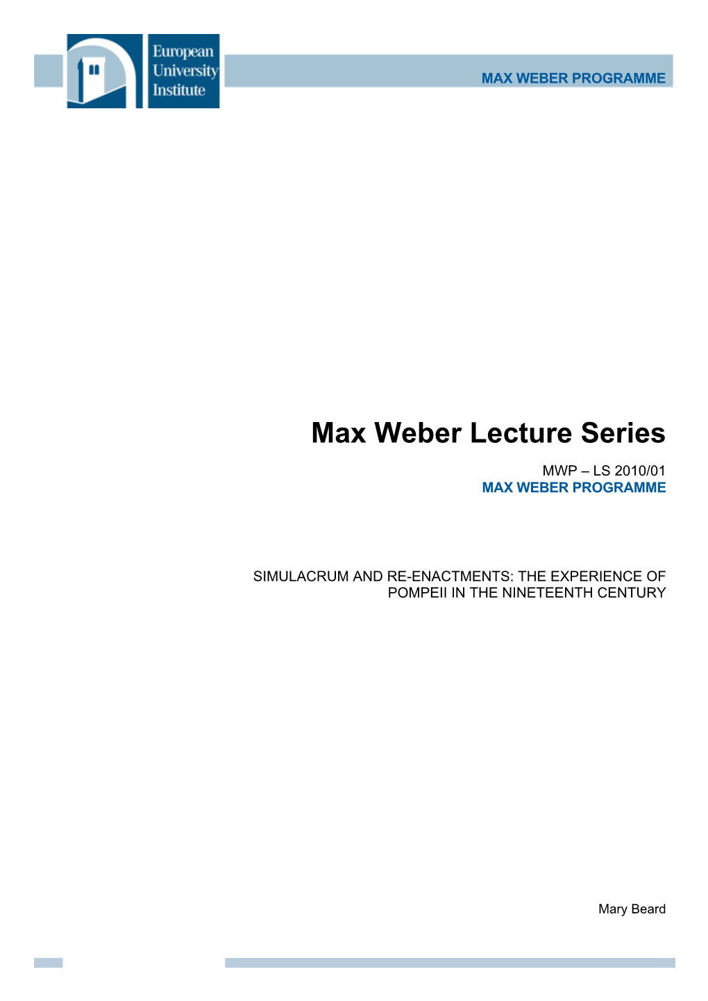 Max Weber Lecture Series