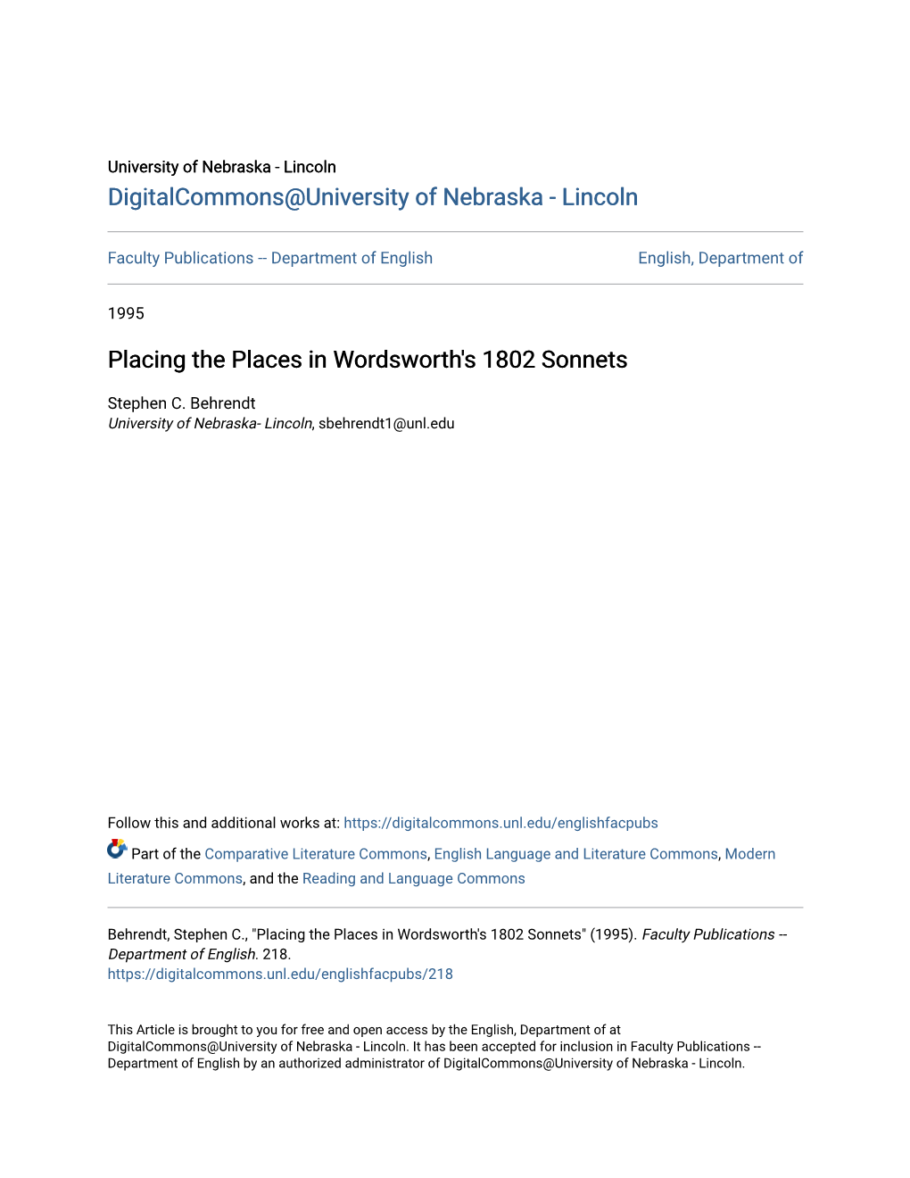 Placing the Places in Wordsworth's 1802 Sonnets