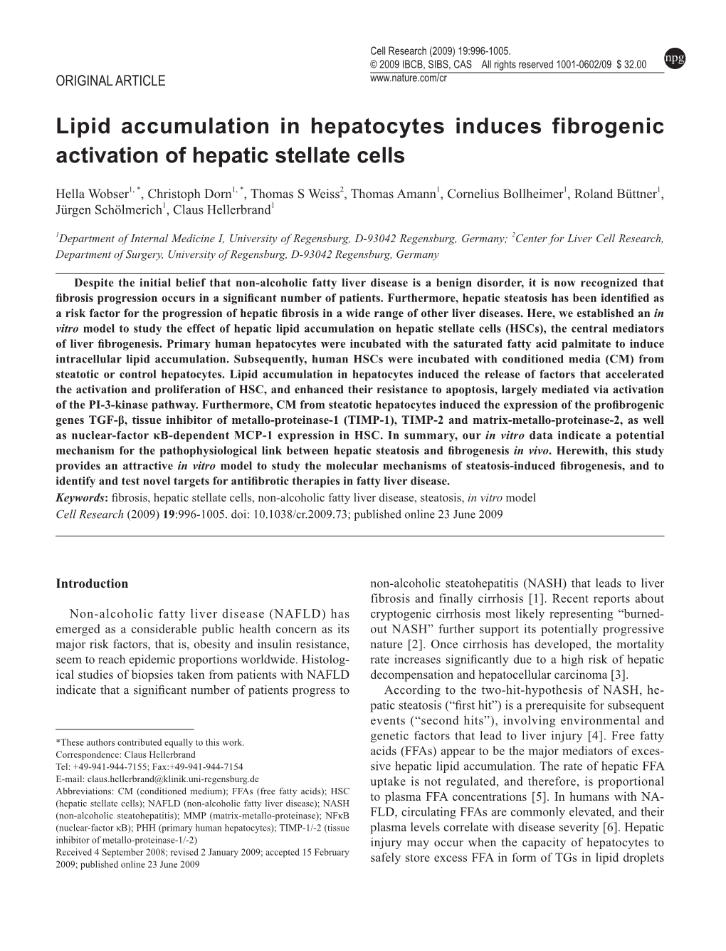 Lipid Accumulation in Hepatocytes Induces Fibrogenic Activation of Hepatic Stellate Cells