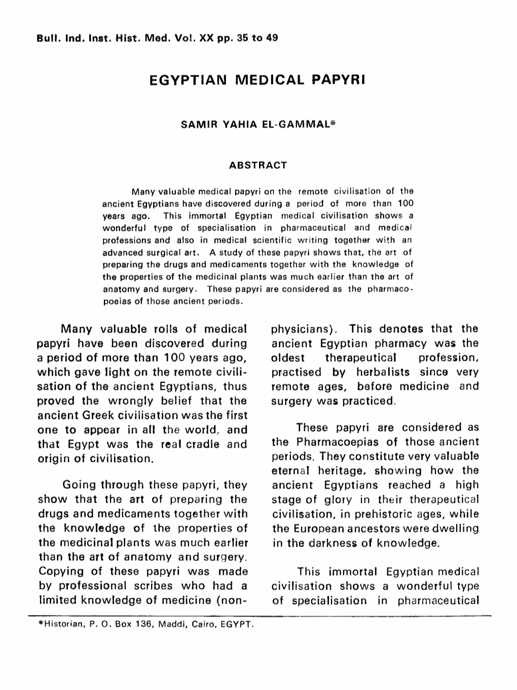 Egyptian Medical Papyri