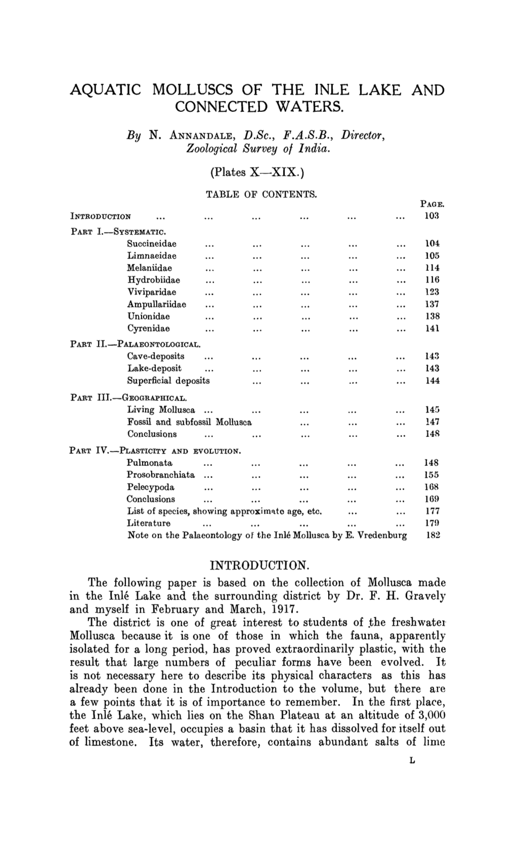 Aquatic Molluscs of the Inle Lake and Connected Waters