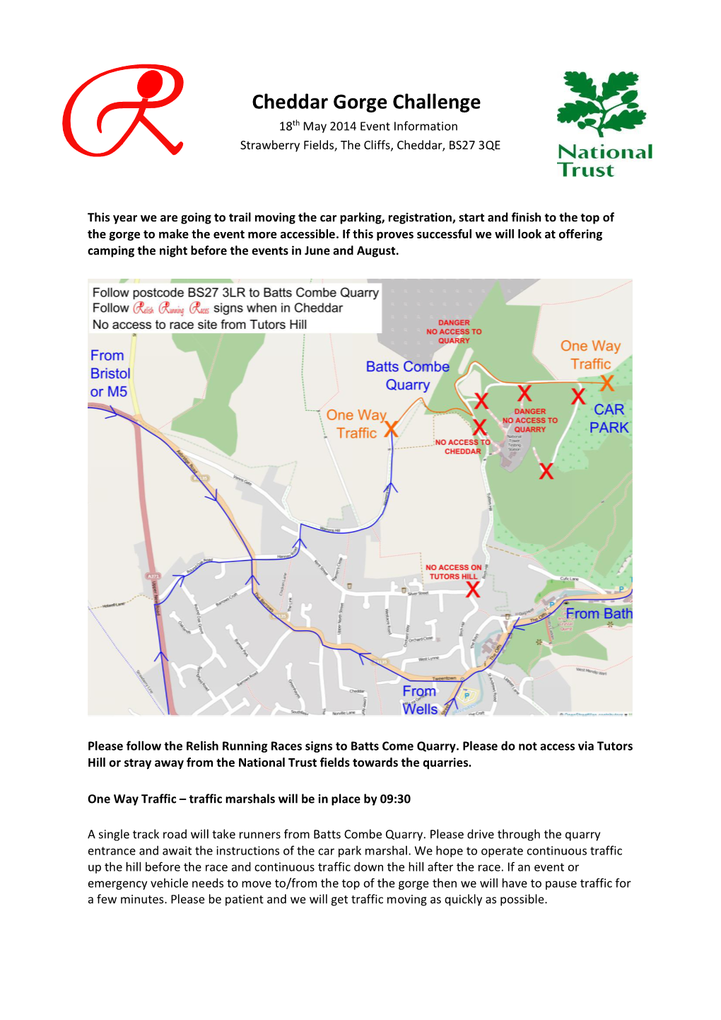Cheddar Gorge Challenge 18Th May 2014 Event Information Strawberry Fields, the Cliffs, Cheddar, BS27 3QE