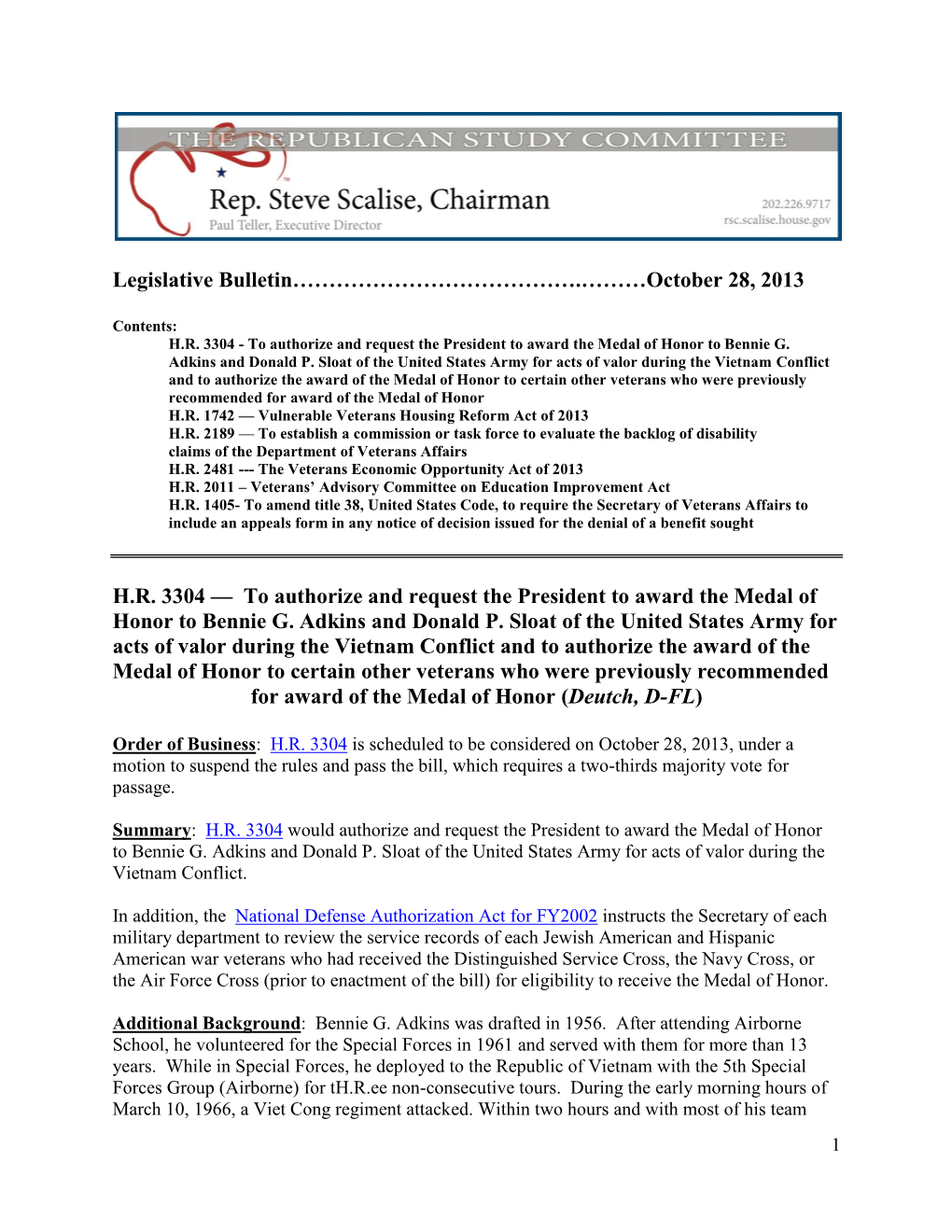 Legislative Bulletin………………………………….………October 28, 2013