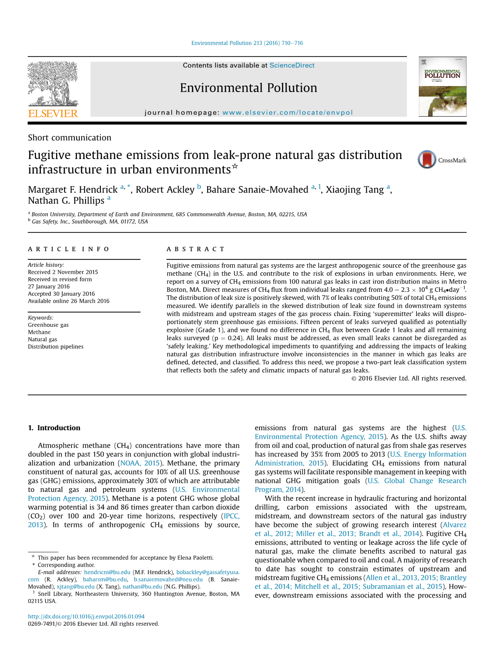 Fugitive Methane Emissions from Leak-Prone Natural Gas Distribution Infrastructure in Urban Environments*