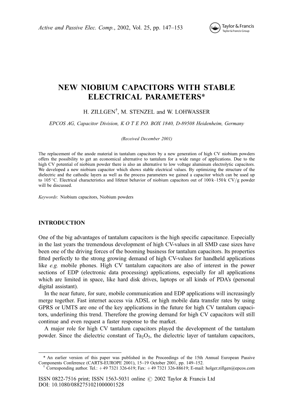 New Niobium Capacitors with Stable Electrical Parameters*