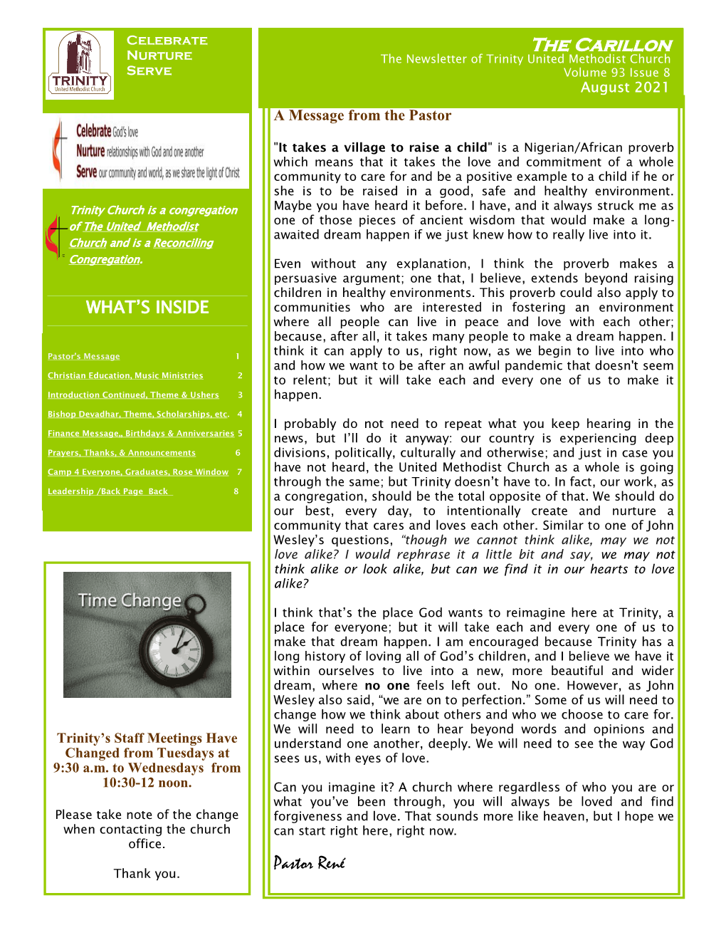 The Carillon Nurture the Newsletter of Trinity United Methodist Church Serve