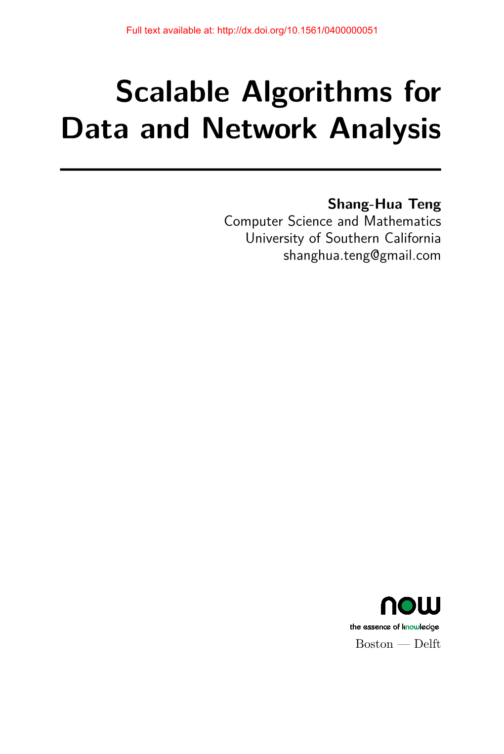 Scalable Algorithms for Data and Network Analysis