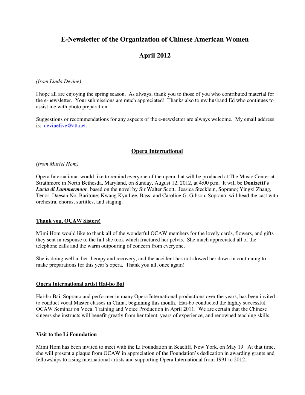 OCAW E-Newsletter Apr, 2012