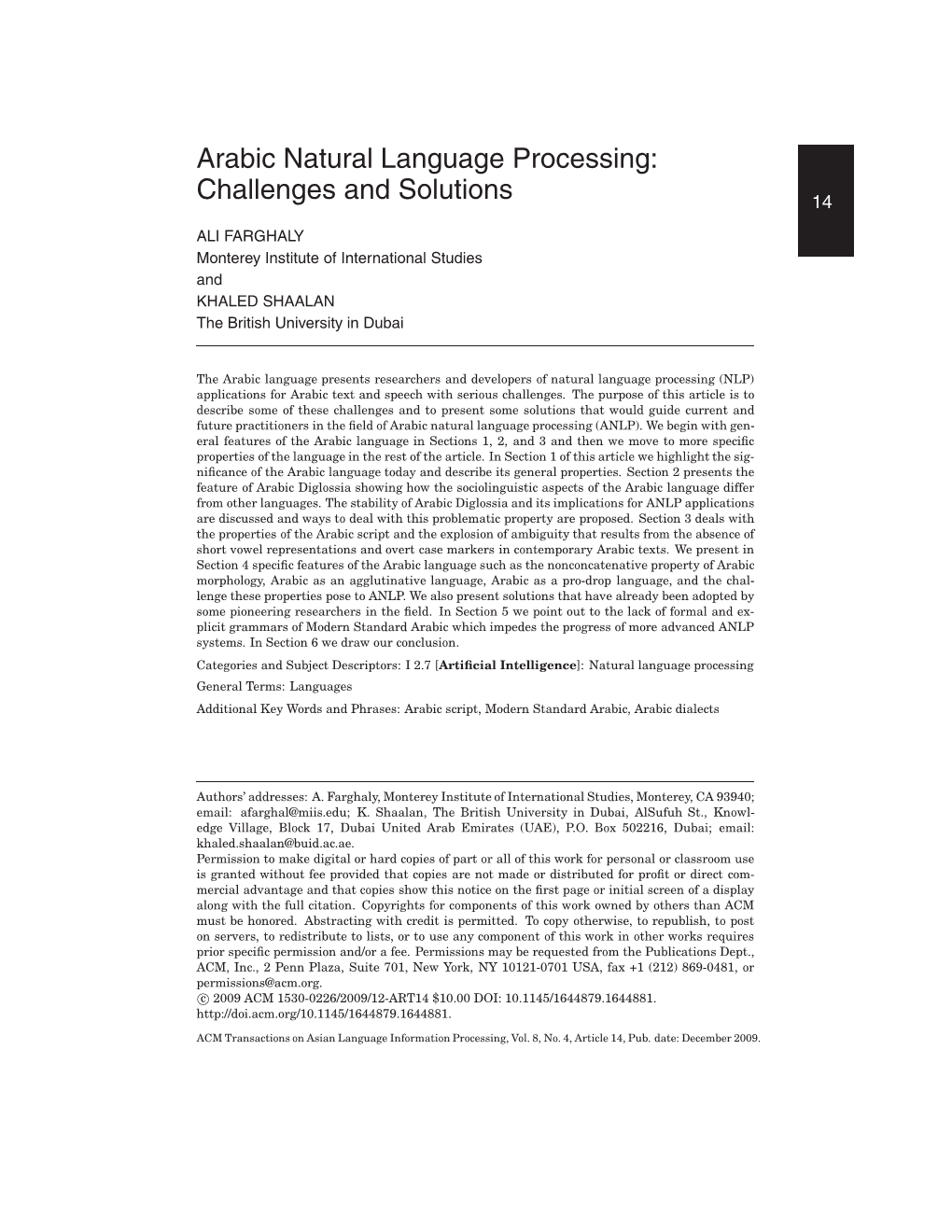 Arabic Natural Language Processing