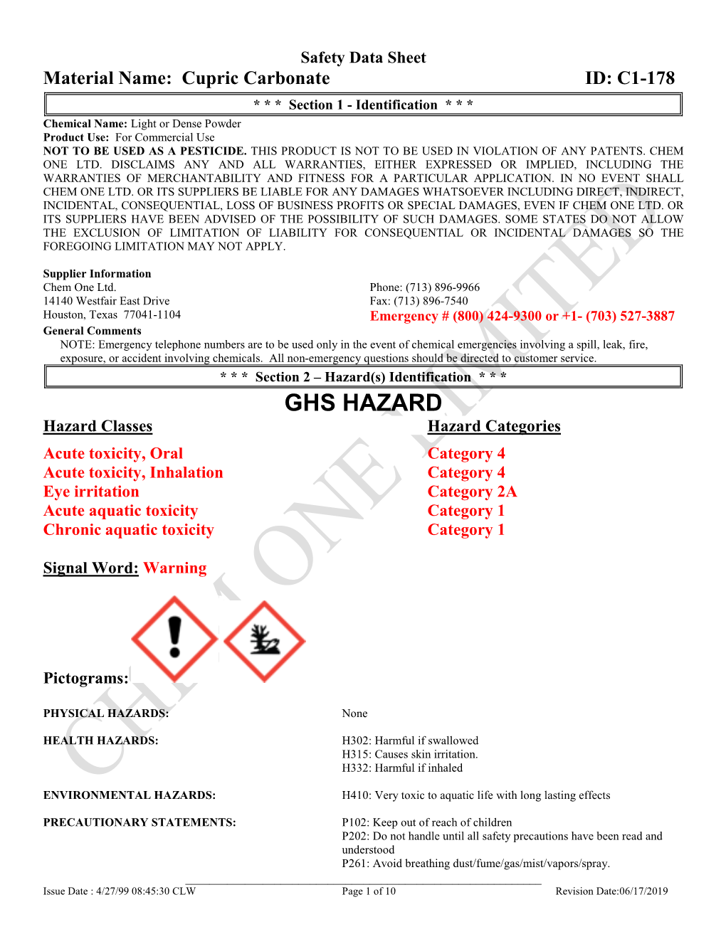 Cupric Carbonate ID: C1-178