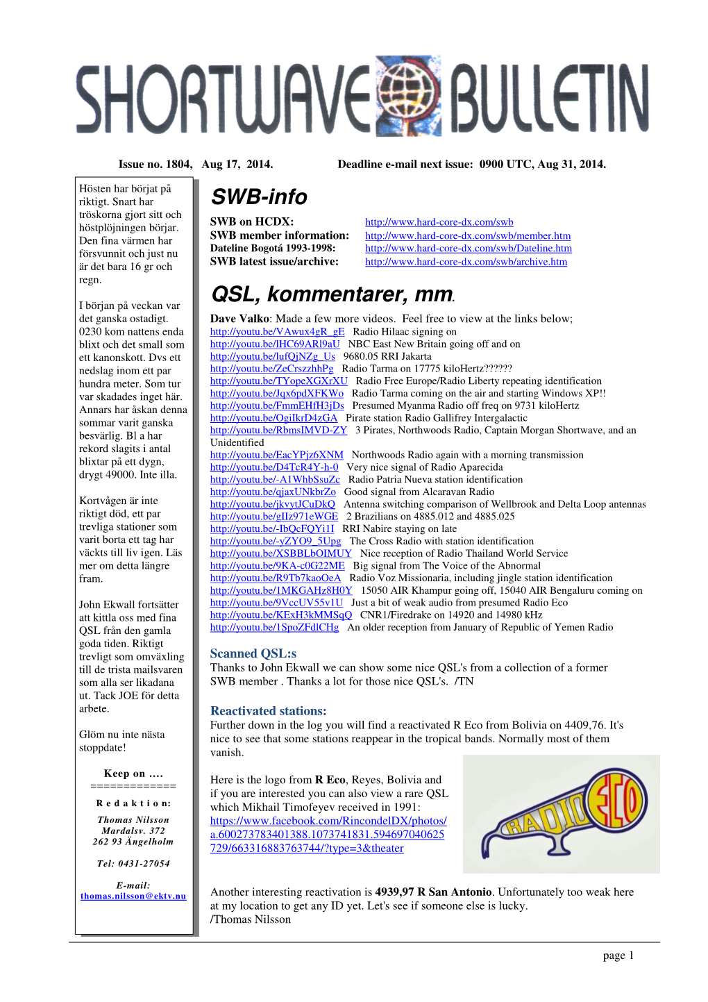 SWB-Info QSL, Kommentarer