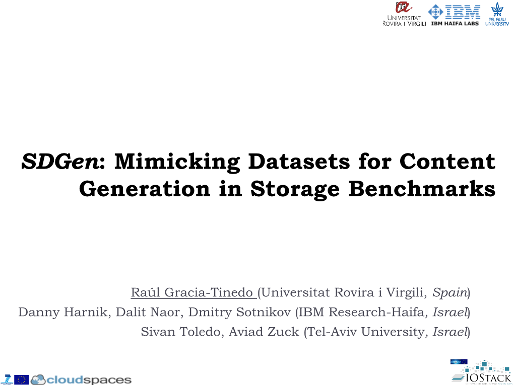 Sdgen: Mimicking Datasets for Content Generation in Storage Benchmarks
