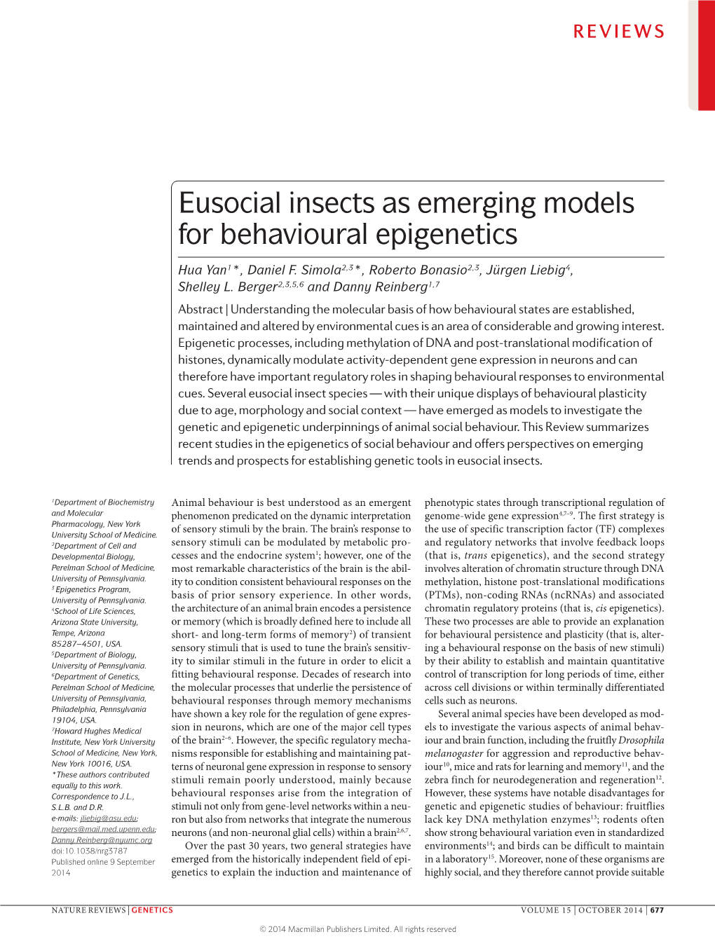 Eusocial Insects As Emerging Models for Behavioural Epigenetics