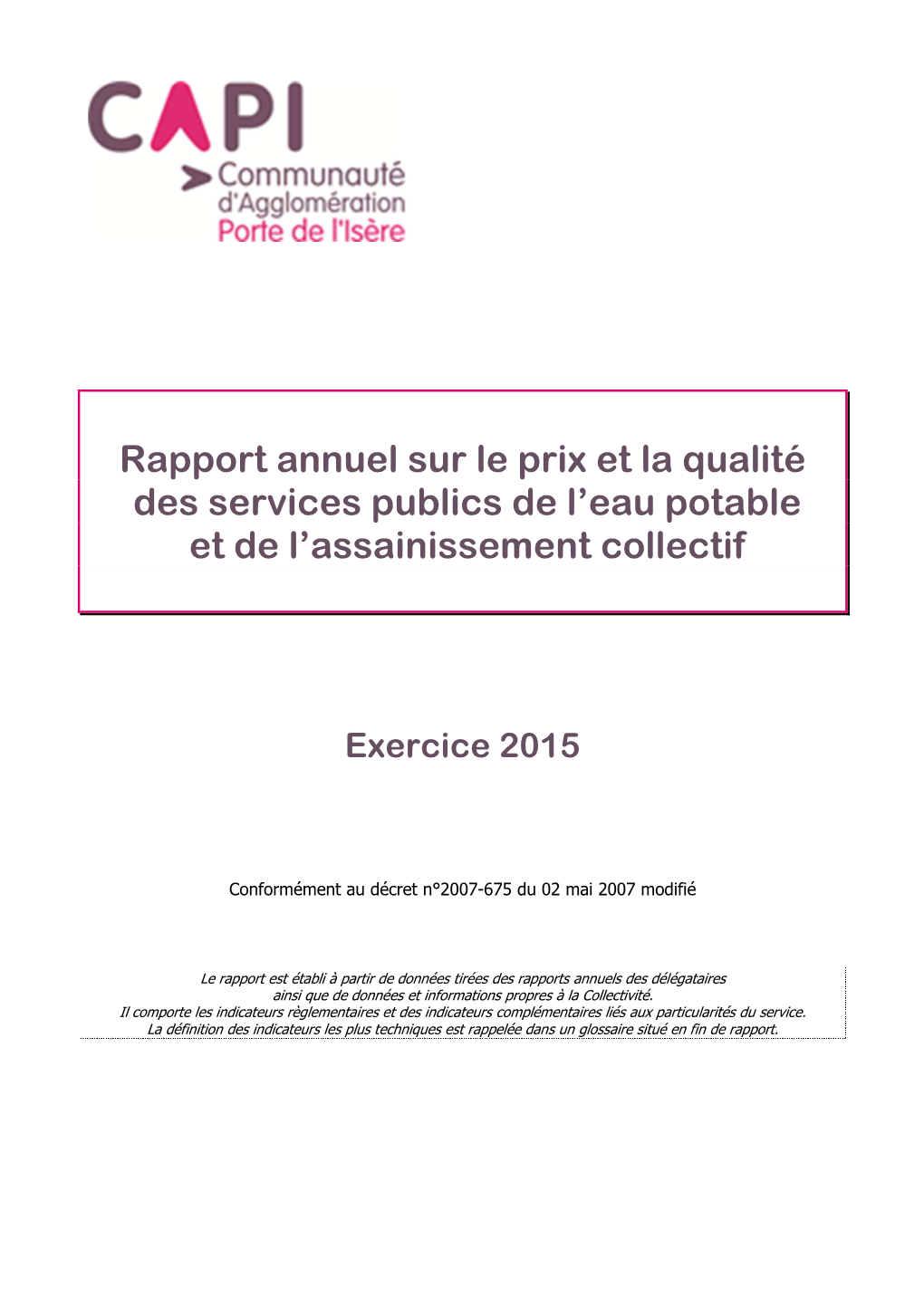 Rapport Eau Et Assainissement CAPI 2015