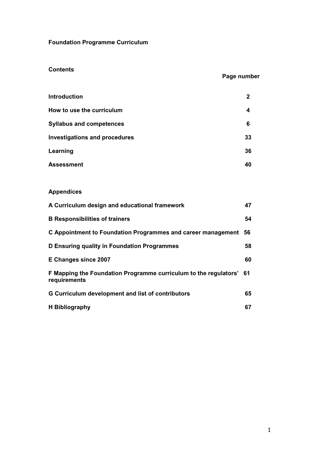 Foundation Programme Curriculum Contents Page Number Introduction