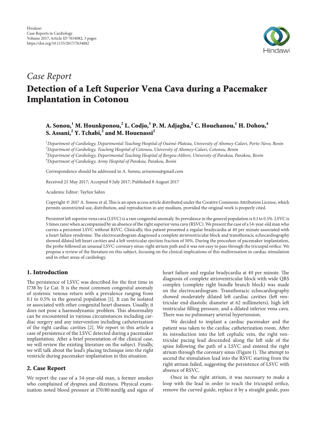 Detection of a Left Superior Vena Cava During a Pacemaker Implantation in Cotonou