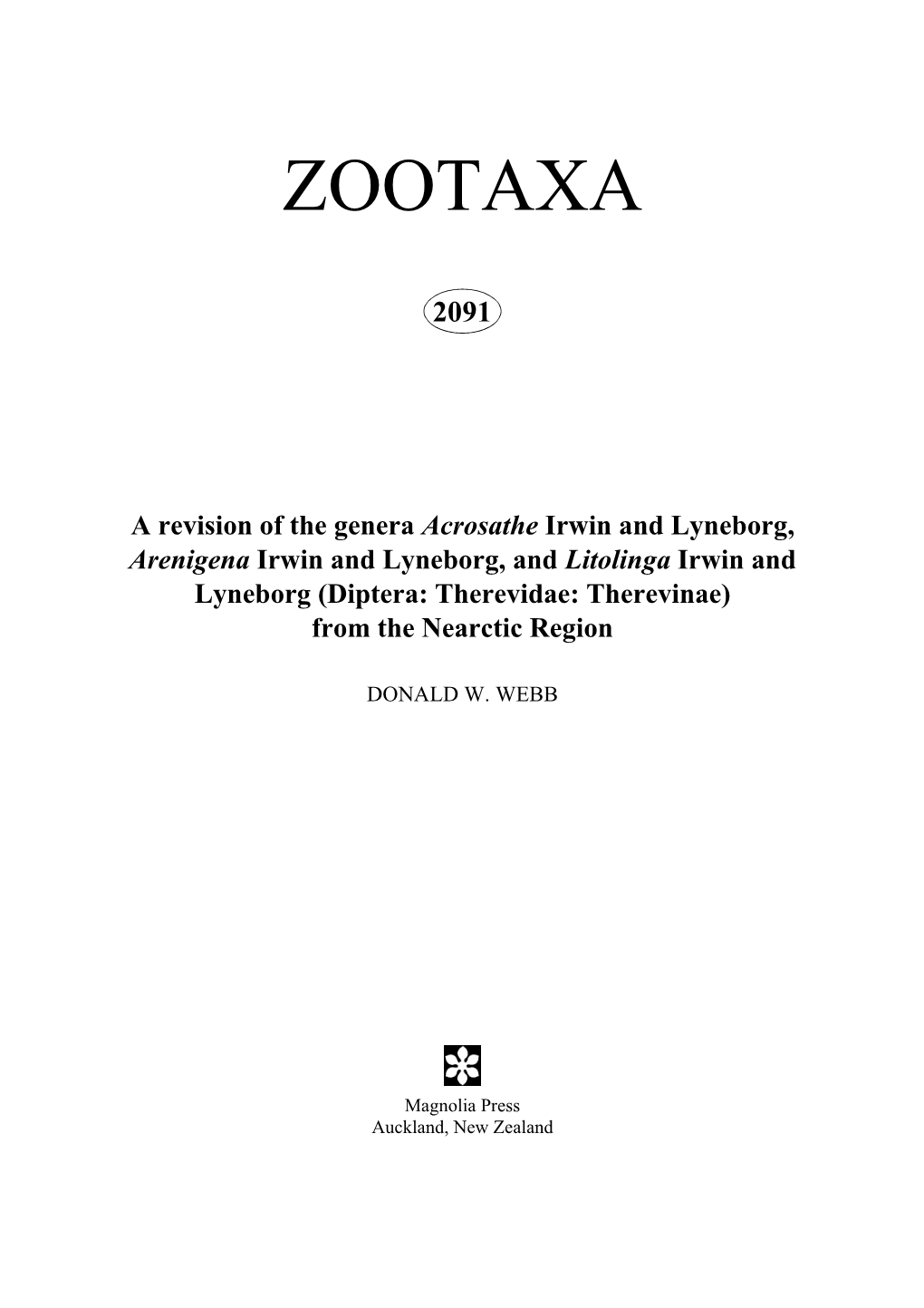 Zootaxa, a Revision of the Genera Acrosathe Irwin and Lyneborg