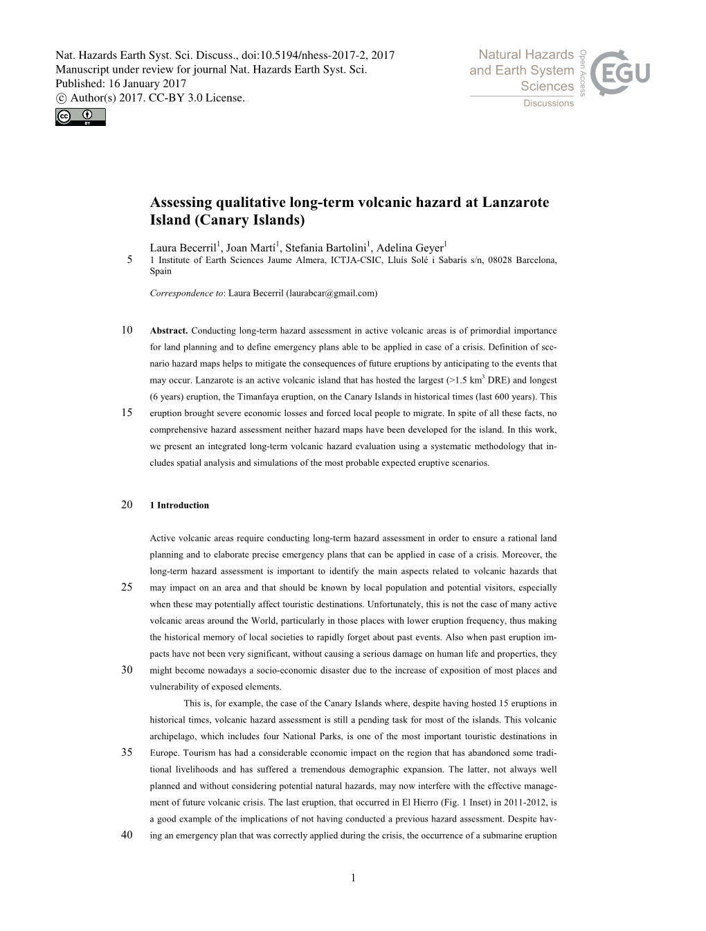 Assessing Qualitative Long-Term Volcanic Hazard at Lanzarote Island (Canary Islands)