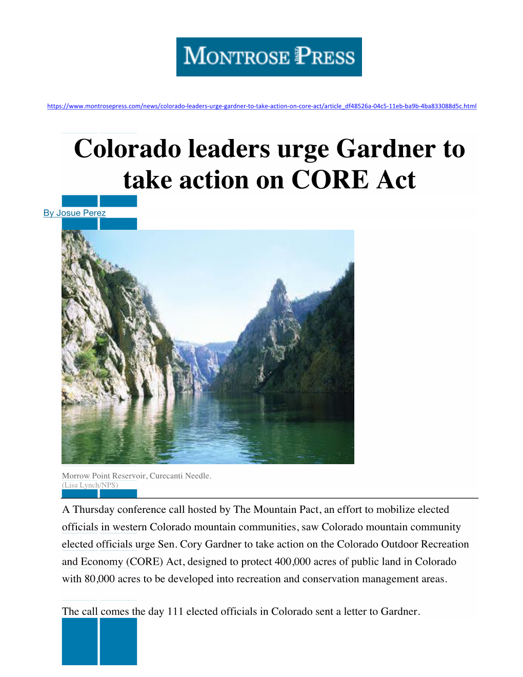 Colorado Leaders Urge Gardner to Take Action on CORE Act